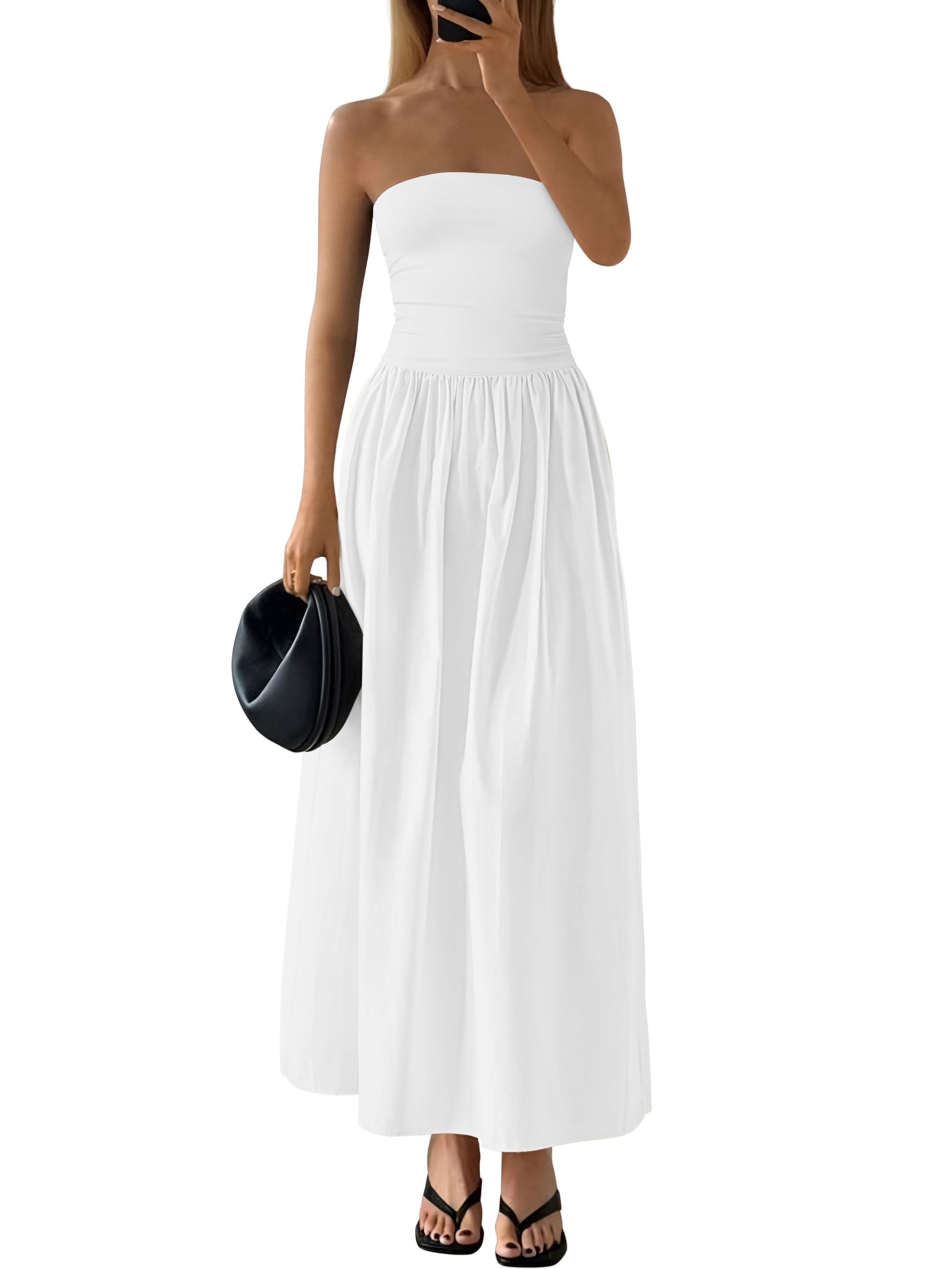 PRETTYGARDEN Women 2025 Summer Elegant Strapless Maxi Dress Tube Top Dress A Line Flowy Long Wedding Party Cocktail