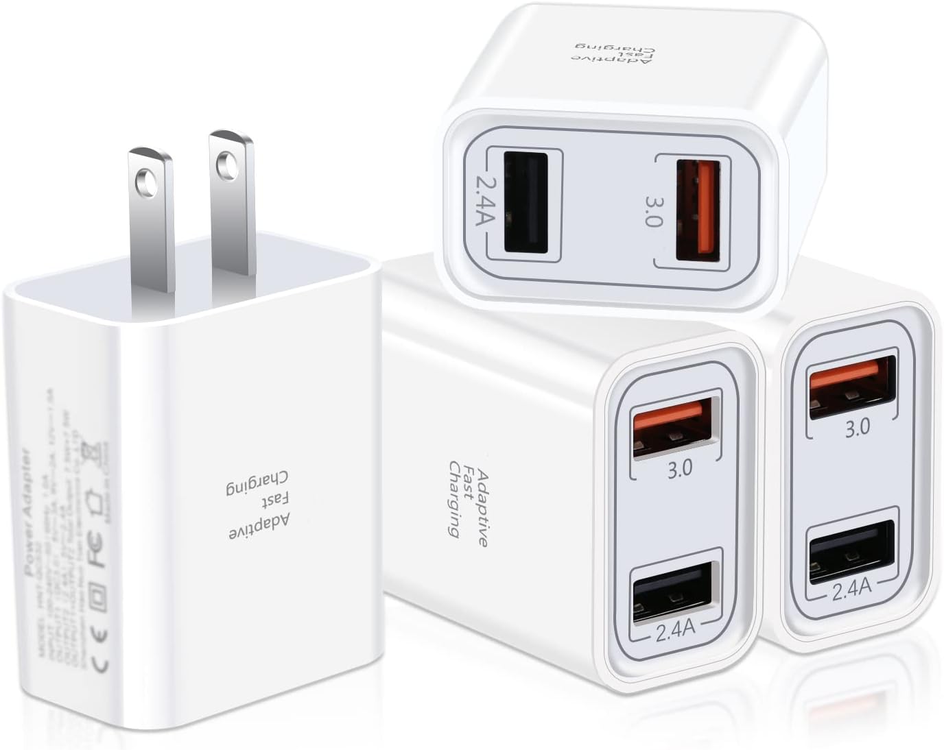 QC 3.0 Wall Charger, Pofesun 4Pack Quick Charge 3.0 Fast Charging Block Wall Charger Adapter,Dual Port USB Plug Adapter for iPhone 15 14 13 12 11 Pro Max,Galaxy S23 S22 S21 Note 20,Pixel,AirPods-White