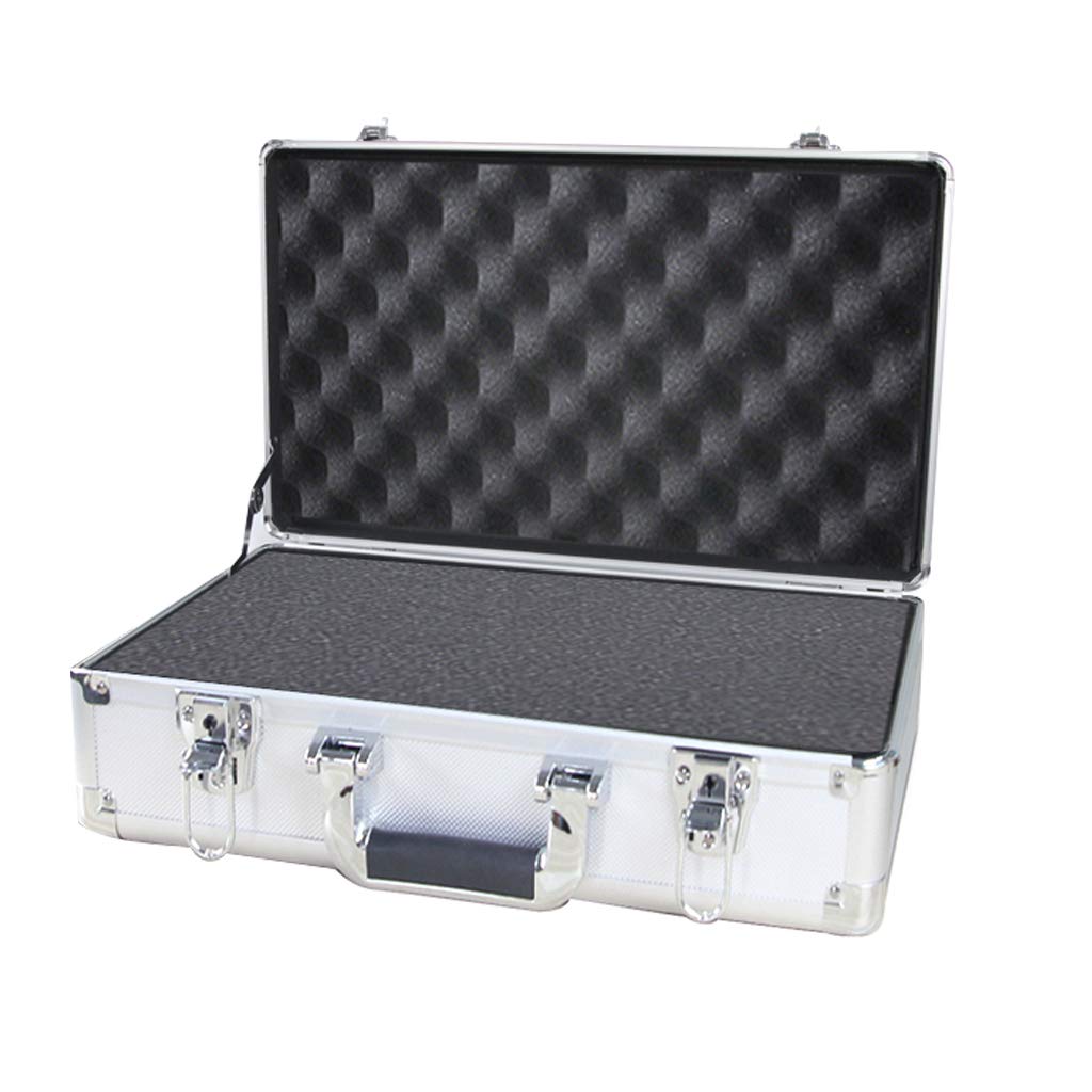GLETSF Aluminum Hard Case, Lockable Storage Tool Box Portable Foam Briefcase Tool Case Moisture-Proof And Shock-Resistant Transport Case-Silver-350x250x120mm