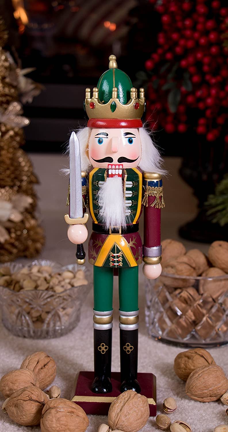 KAHEIGN 2 Pezzi Soldati Schiaccianoci di Legno, 2 Stile 30CM Figure Tradizionali dello Schiaccianoci di Natale Soldato Dipinto in Legno di Pino Premium per Casa Camino Decorazione (Tamburo & Spada)