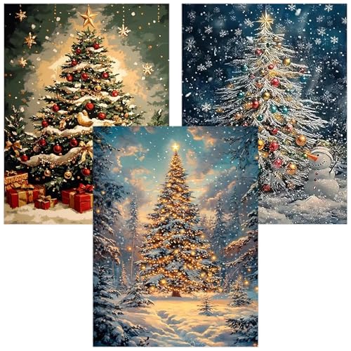 DIPQYART 3 Pack Diamond Art Kits for Adults Christmas Tree Diamond Painting Kits for Adults 5D DIY Round Drill Gem Art Paint with Diamonds Dots Kits for Home Decor Holiday Gift 12x16inch