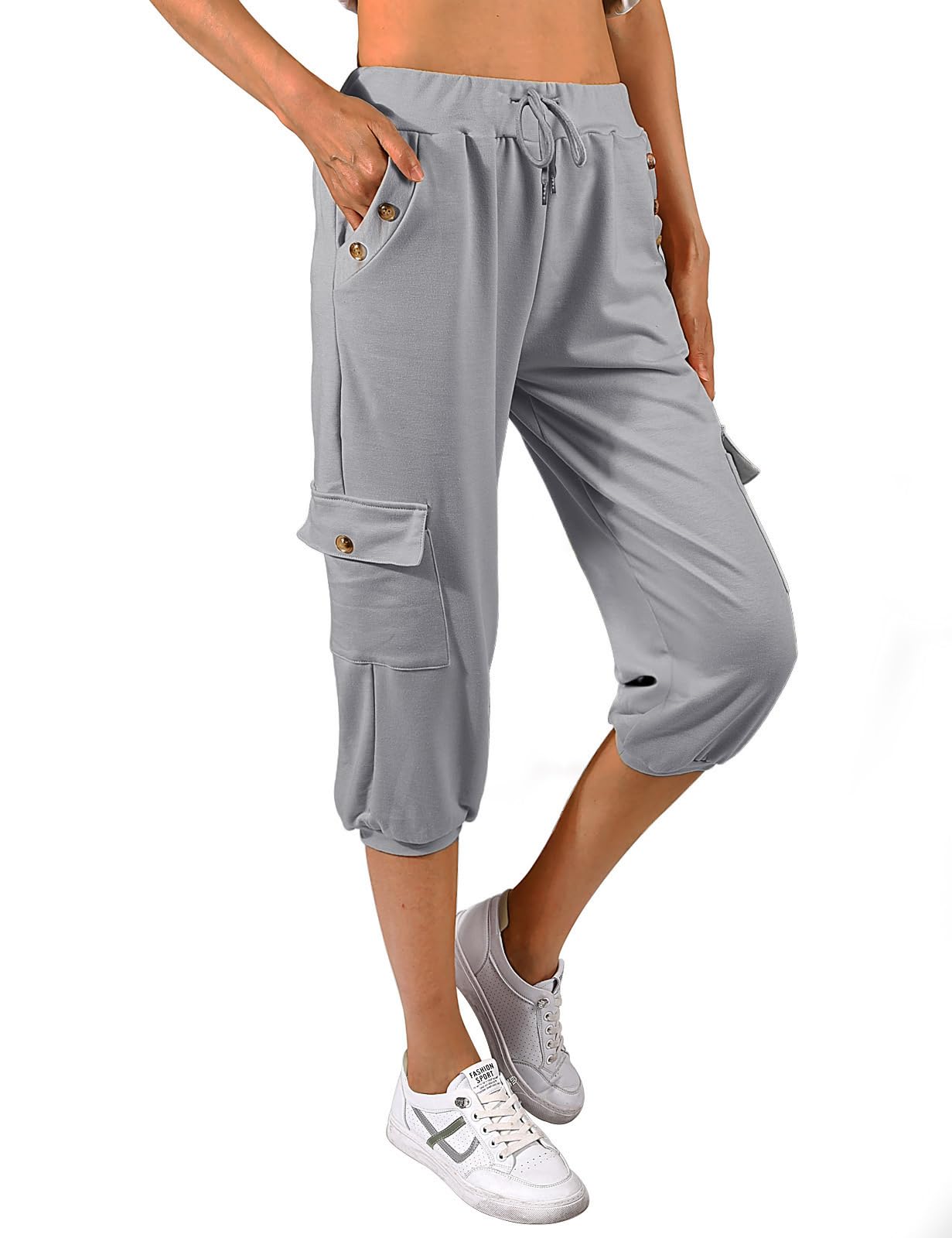 TOMEEK Pantalones Pirata para Mujer de Verano Pantalones Mujer 3/4 Sueltos con Cuatro Bolsillos Pantalones Deportivos Pantalones de Chándal de Yoga Jogger Fitness