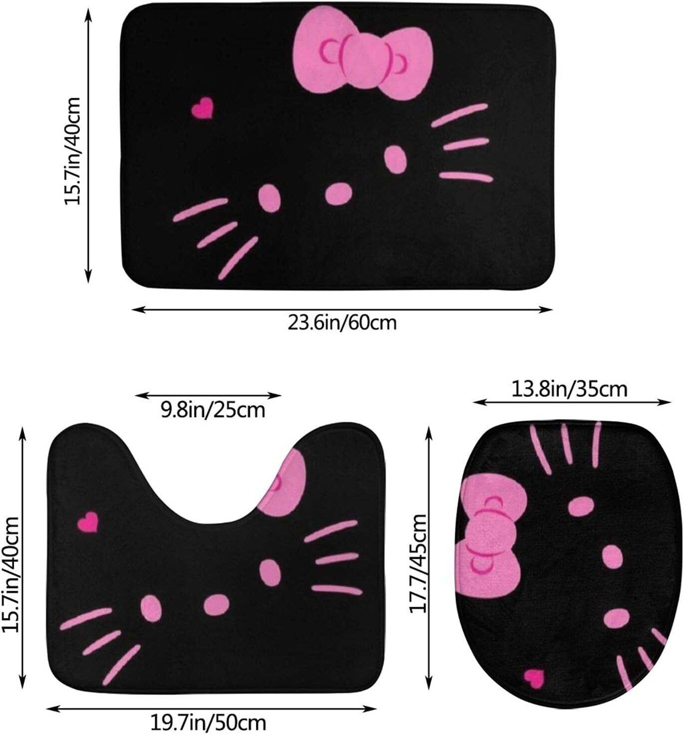 Leaxa Hello Kitty Room Decor Rug Bathroom Rugs Sets 3 Piece Bathroom Sets with Rugs and Accessories Bath Mats for Bathroom Non Slip Toilet Lid Cover
