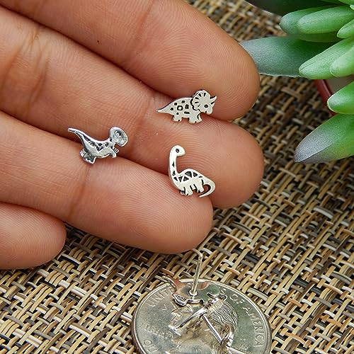 ICYROSE 925 Sterling Silver Set of 3 Pairs Assorted Dinosaur and Friends jurassic Stud Earrings (Nickel Free) T-rex, Tyrannosaurus, Brachiosaurus, Triceratops4