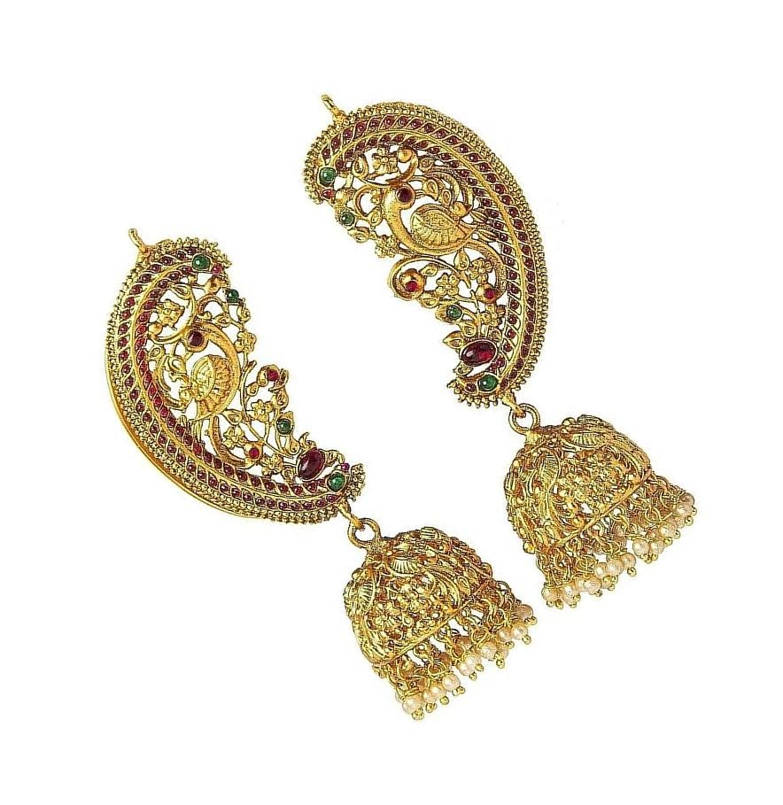 THANUS CRAFT Traditional Gold Plated Antique Peacock Mor Full Kan Kaan Ka Jhumka Ear Kaan Earring Cuff Jhumke Jhumki Earrings For Women (B0CGN5GJRC) Amazon Price History, Amazon Price Tracker
