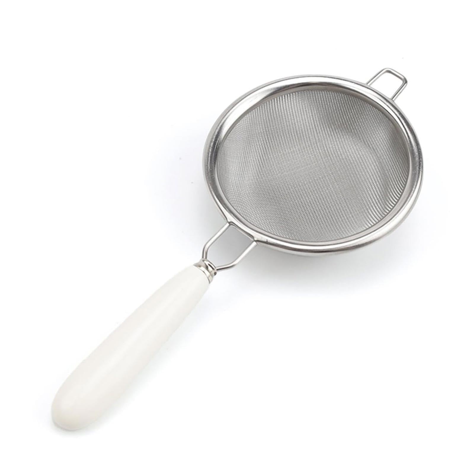 KLEHOPE Stainless Steel Tea Strainer, 304 Steel Infuser with Ceramic Handle, Fine Mesh Filter (14.7 x 6.5 cm) for Tea, Flour, and Spice Sifting