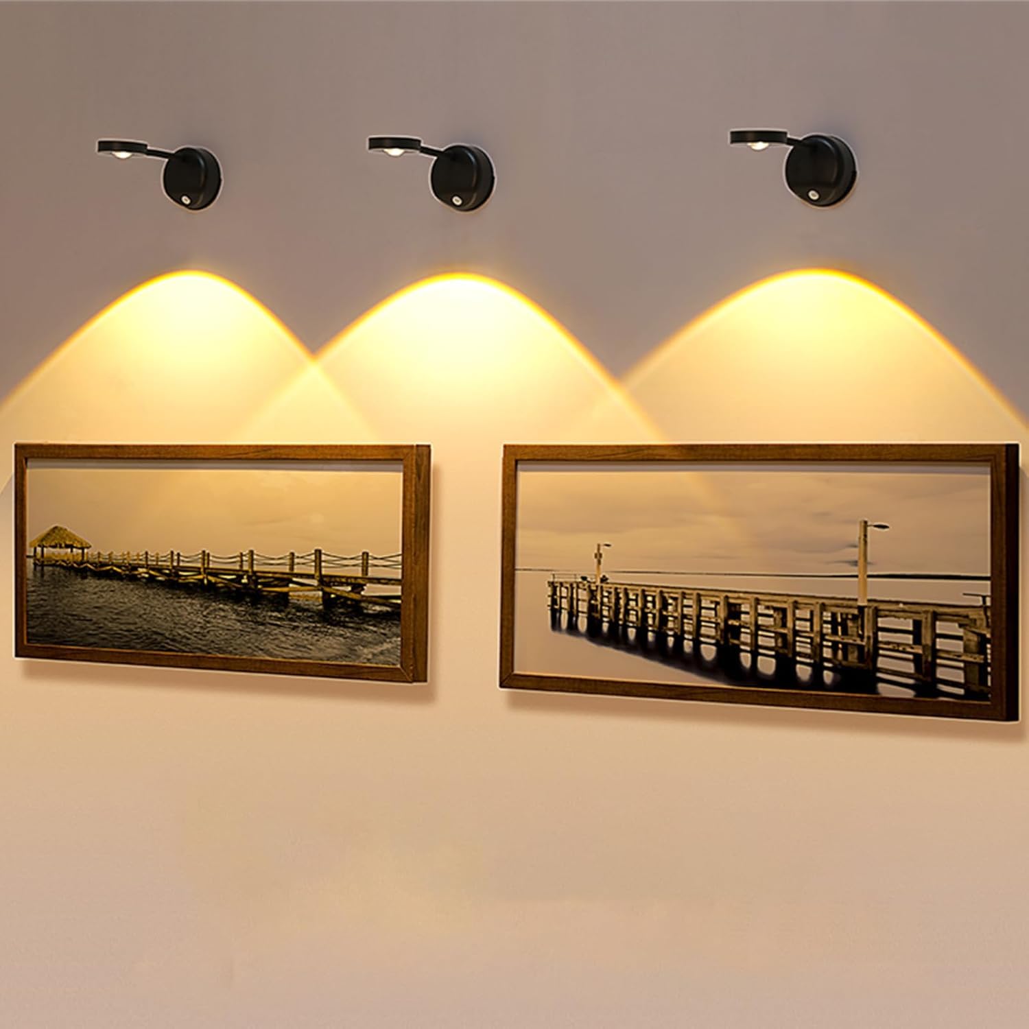 L&M LUJOMTL Wireless Picture Light Battery Operated, 1200mAH Rechargeable Painting Light with Motion Sensor and Rotatable Light Tube(Black)