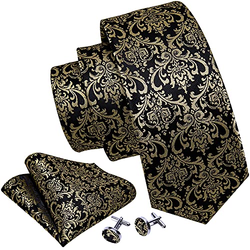 Image of Barry.Wang Paisley Tie Fashion Set Hanky Cufflinks Neckties for Men Woven Silk