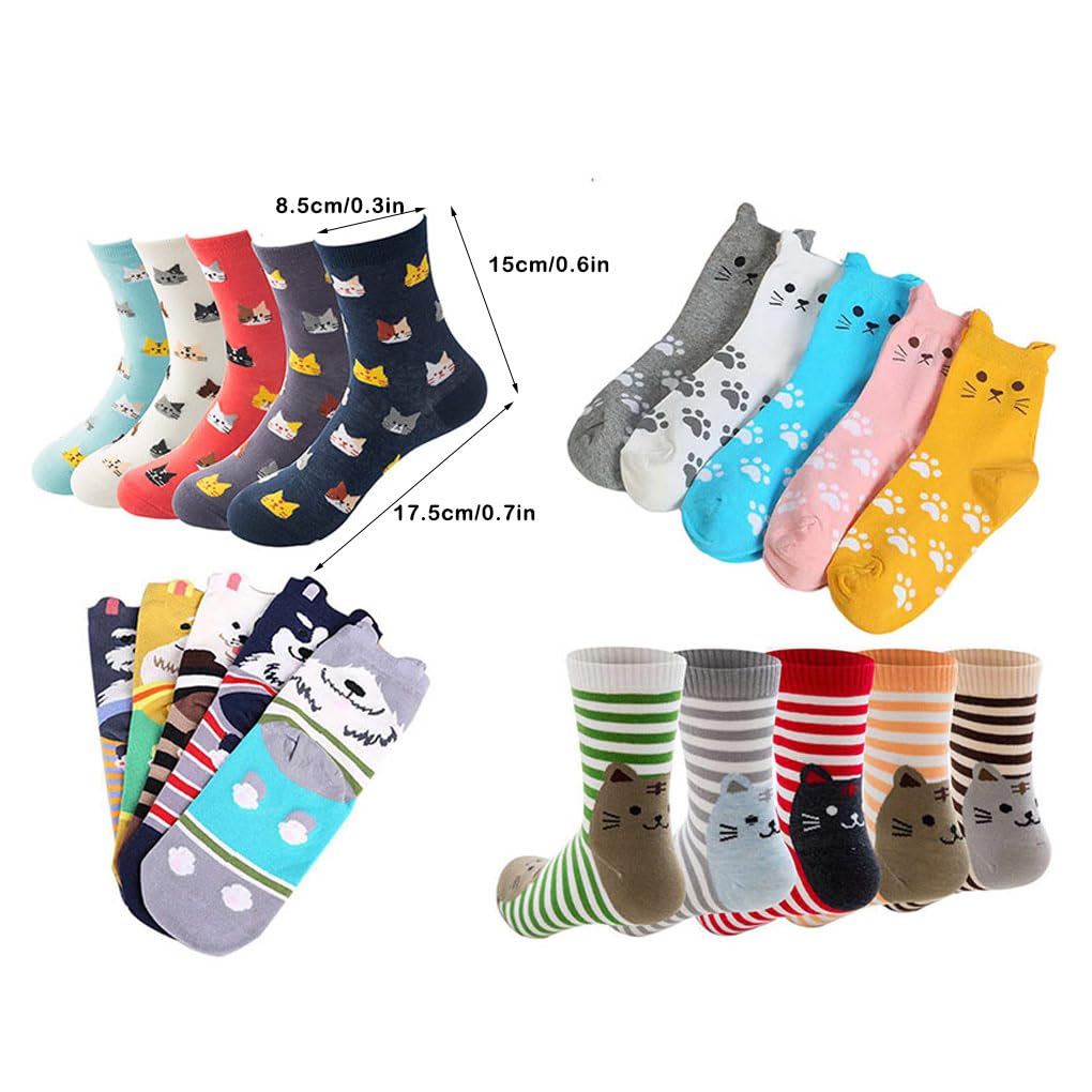 5 pares de calcetines de gato con diseño de animales encantadores y perros, calcetines de algodón a rayas, calentadores de piernas para mujeres y niñas, regalos para mujeres, estilo 1