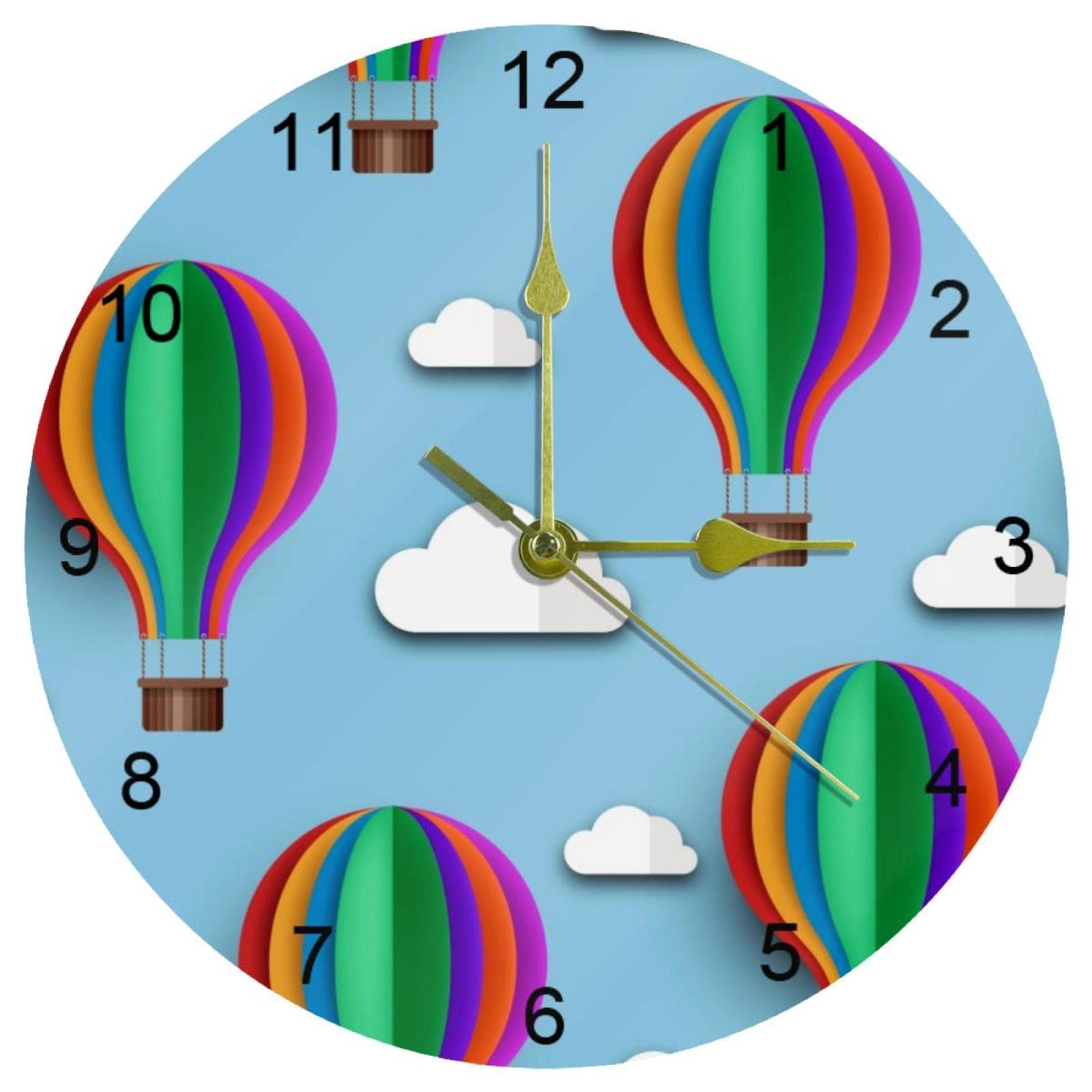 Horloge murale montgolfière bleue de 25,4 cm avec chiffres arabes
