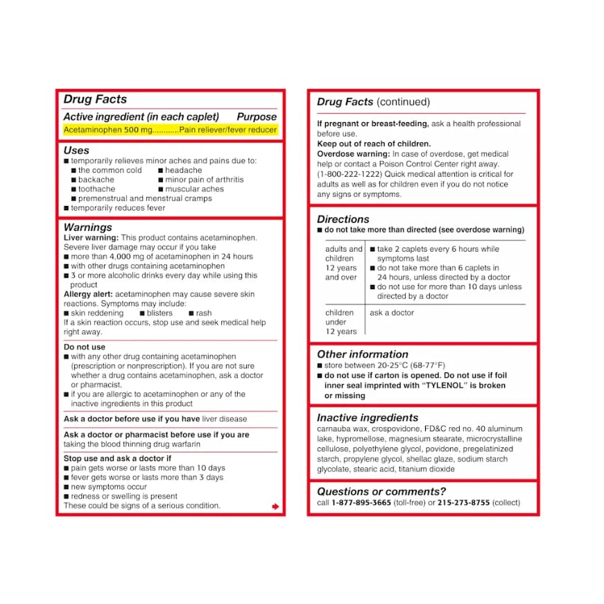 Tylenol Extra Strength Pain Reliever, 24 Caplets Pack of 3