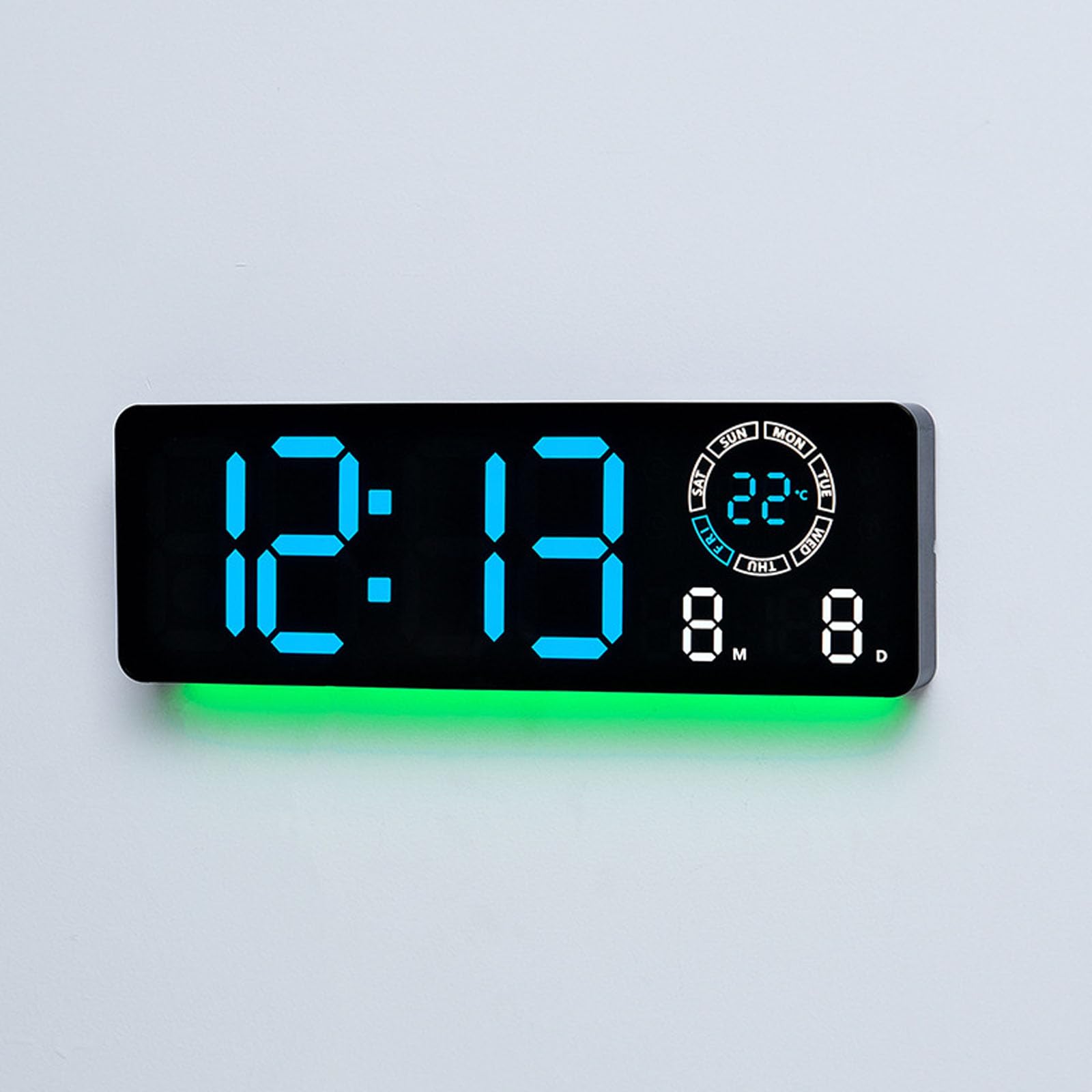 Mehrfarbige LED Digital Wanduhr mit Helligkeitseinstellung, Uhrzeit, Datum, Temperaturanzeige, Nachtlicht für Zuhause, Büro, Moderne LED Digitaluhr, mehrfarbige Beleuchtung, Temperaturanzeige,