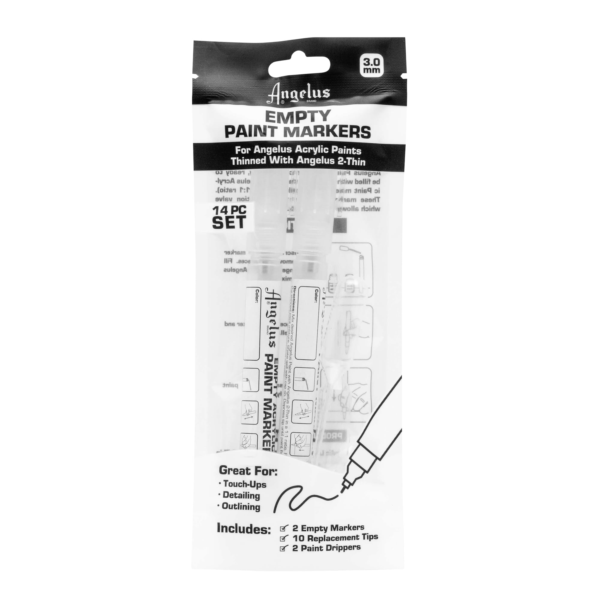 Angelus Empty Paint Marker Set, 3 mm, Clear