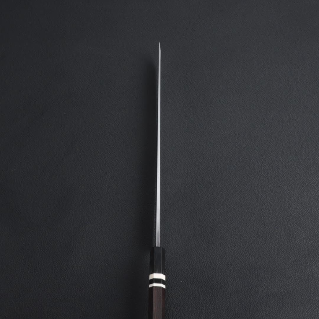 8702 鏡面仕上げ 先丸包丁 9寸 刃は究極切れ味 黒檀黒水牛角三本白巻