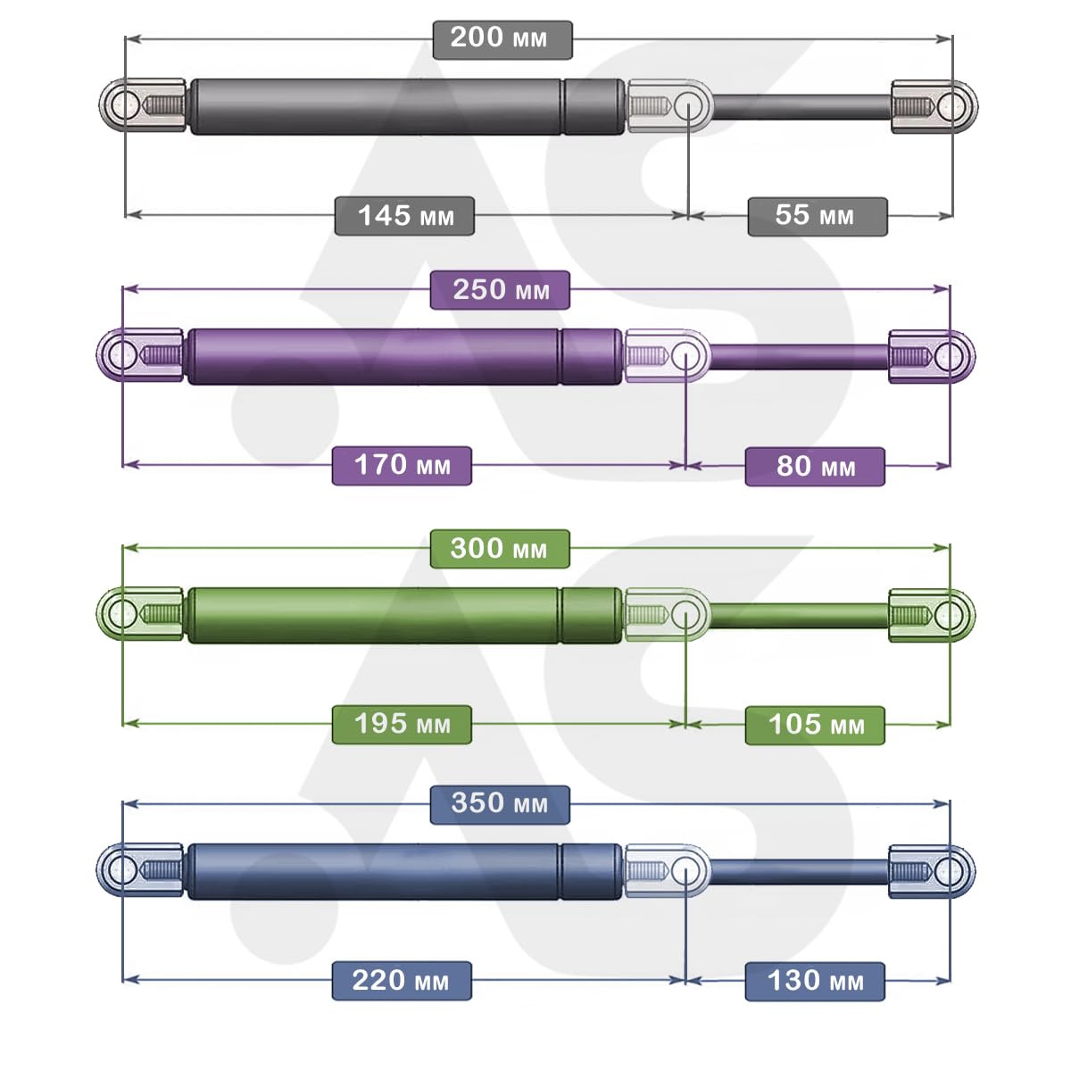 Autorce 600N Universal Gas Struts Springs 200 250 300 350 400 450 500 550 600 650 700 750 Mm M8 Ball Joint Head Lift Support System   Force 600 (N) (350 MM