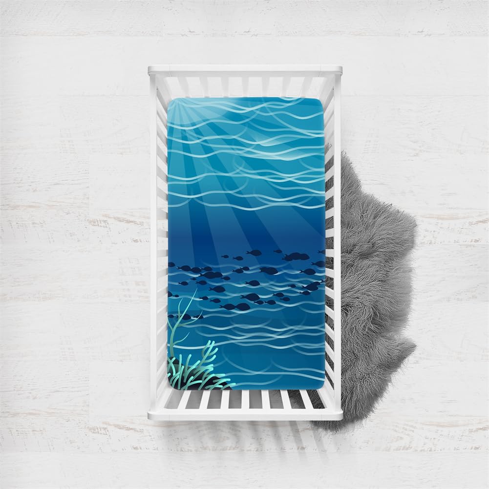 Odot Cot Bed Sheets, Bedside Cribs Fitted Sheets for Boys and Girls, Baby Bed Sheets Cot Bed Mattress Protector, Bassinet Sheets, Easy Care Soft and Dureable (140x90cm,deep blue ocean 5)
