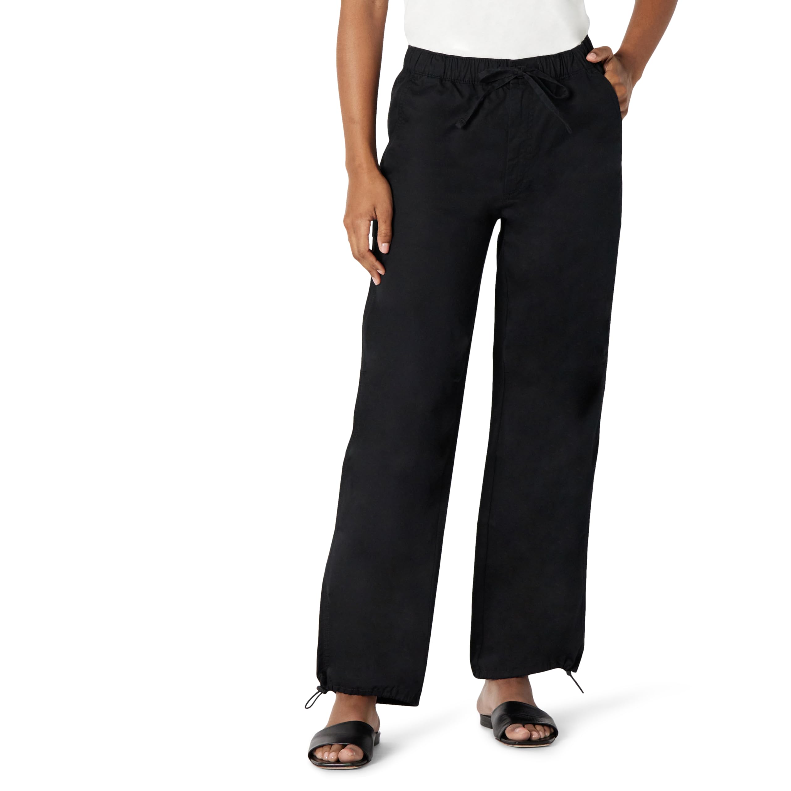 Photo 1 of Amazon Essentials Women's Mid-Rise Baggy Loose-Fit Wide-Leg Parachute Pants, Black, Medium