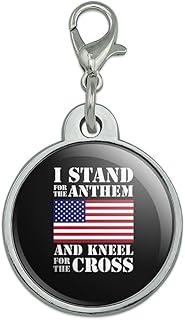 I Stand for The Flag Kneel Cross USA American Flag Patriotic Chrome Plated Metal Pet Dog Cat ID Tag