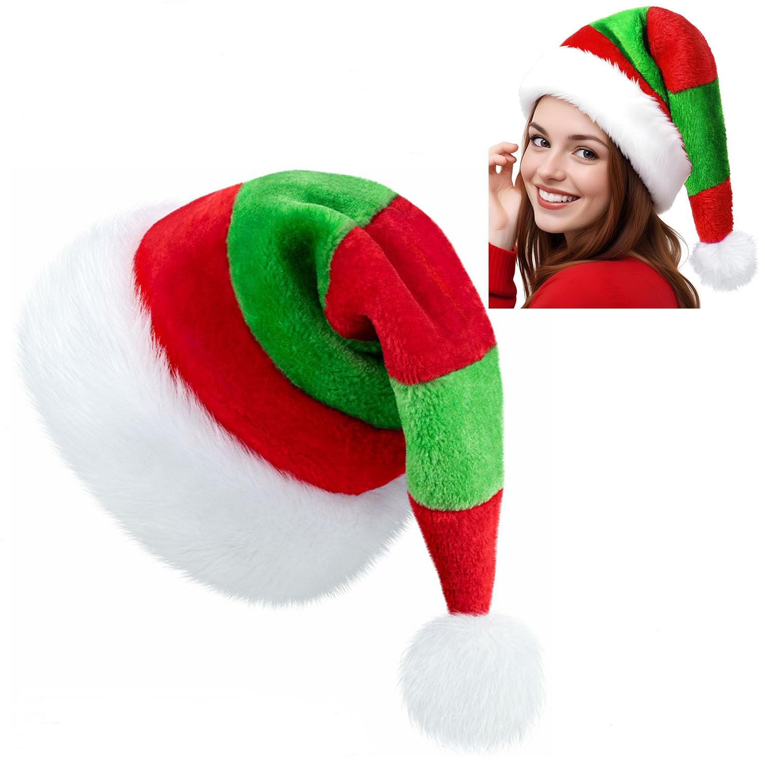 LKQBBSZ Santa Hat Adult Christmas Elf Hats for Women and Men - Perfect for Christmas Day Party Decorations