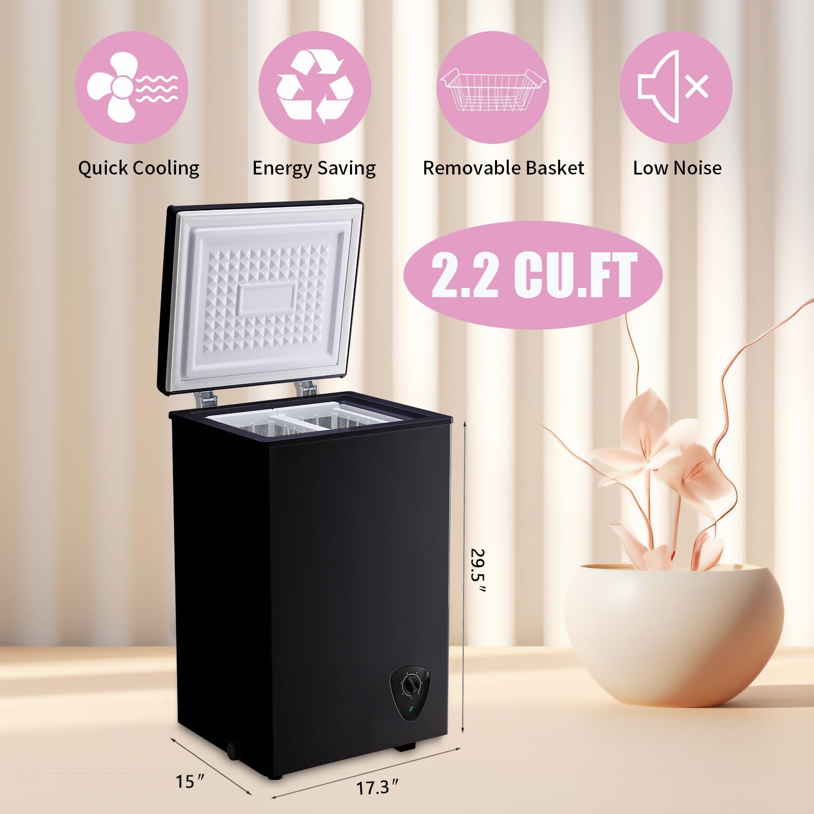 Chest Freezer 2.2 Cu.Ft Small Deep Freezer Adjustable Temperature 7 Thermostat and Energy Saving Removable Basket for Garage Basement Dorm Apartment Kitchen Business, Black on Fridge.com