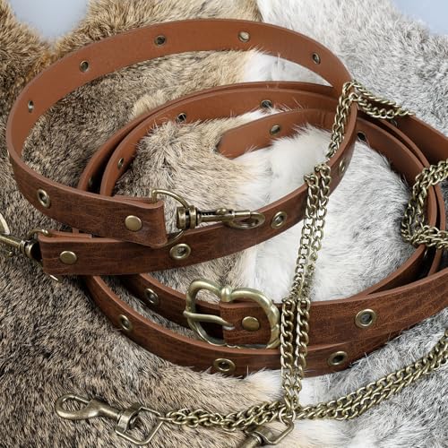 Image of HiiFeuer Medieval DIY Faux Leather Metal Chain Belt, Vintage Adjustable Thin Belt For Women, Retro Skinny Belt For Dresses