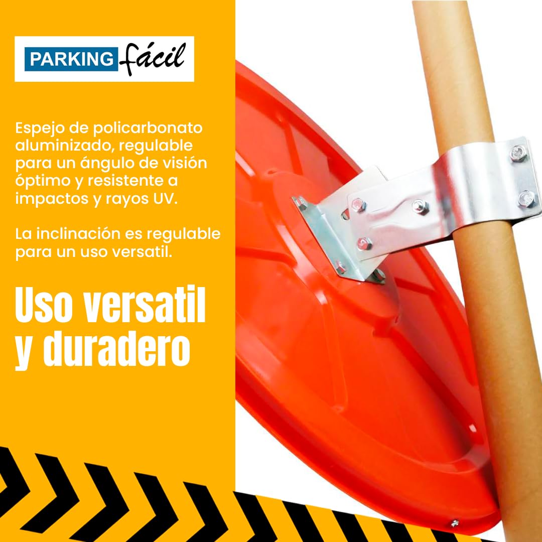PARKING FACIL | Espejo de Tráfico Convexo Ø 60 cm de Seguridad | Soporte para Poste | Eliminación de Puntos Ciegos en Interiores y Exteriores | Superficie Flexible y Resistente | Ajustable y Preciso