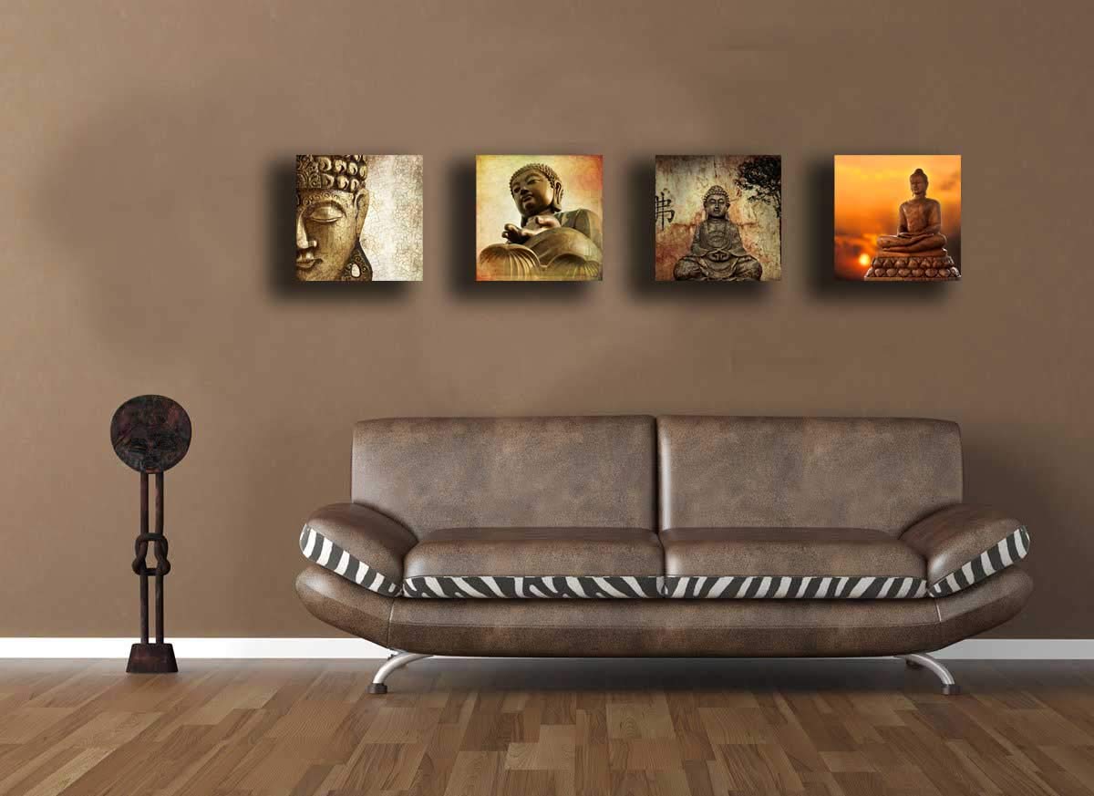 Quadri Moderni 4 pezzi BUDDHA Etnico buddismo Stampa su Tela CANVAS Arredamento Arte astratto XXL Arredo soggiorno salotto camera da letto cucina ufficio bar ristorante (4 pezzi 30x30 cm cad.)