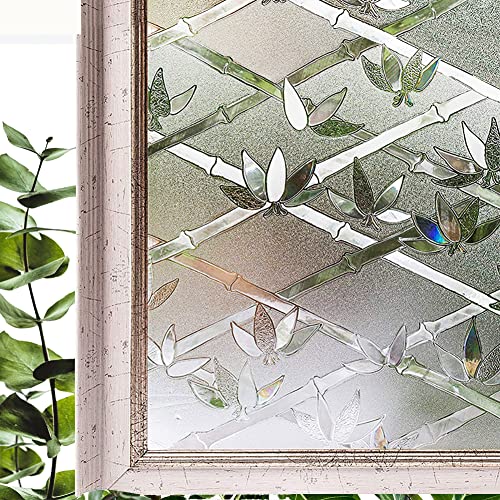 Hoonng Window Film Privacy Stained Glass, Pattern 3D Bamboo, 90x200cm