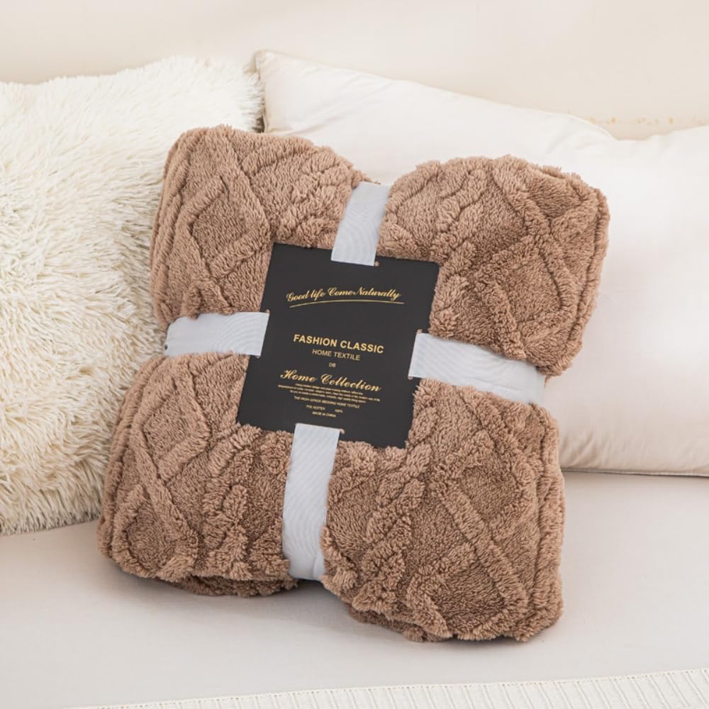 ENEN Throw Blanket Flannel Soft Warm Jacquard Fleece Blankets for Couch Breathable All Season Soft Cozy and Lightweight for Sofa Large Fluffy Bed Plush Throws (Brown,70x100)
