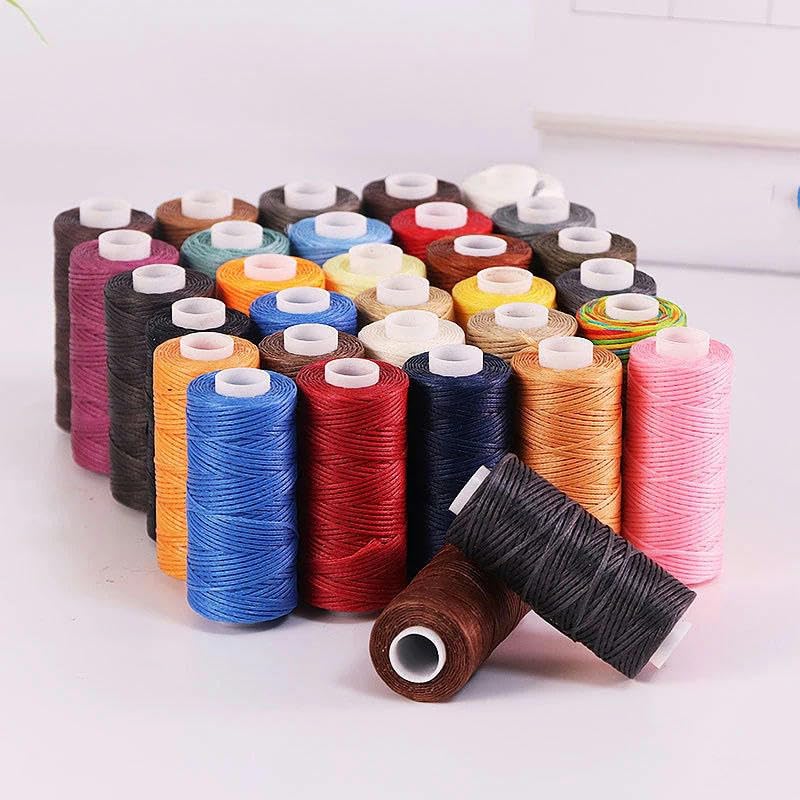 FCOVIRLEN Hilo de Coser，Hilo de poliéster Hilo de Coser, 1 Pieza, 50 m, 150 D, 0,8 mm, cordón de Cuero Encerado(23 Black)