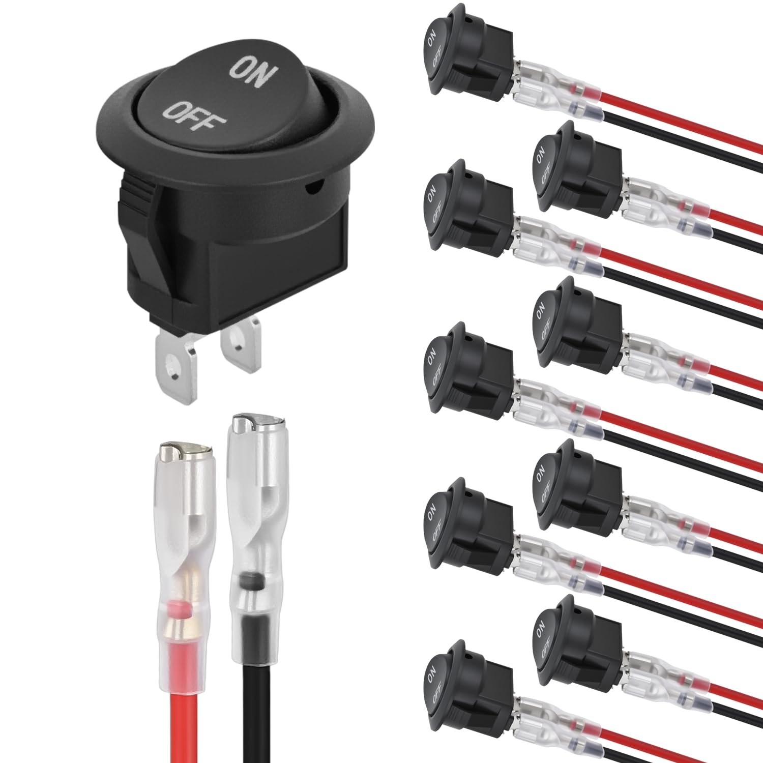 Nilight 10PCS Round Rocker Switches w/Wiring Harness