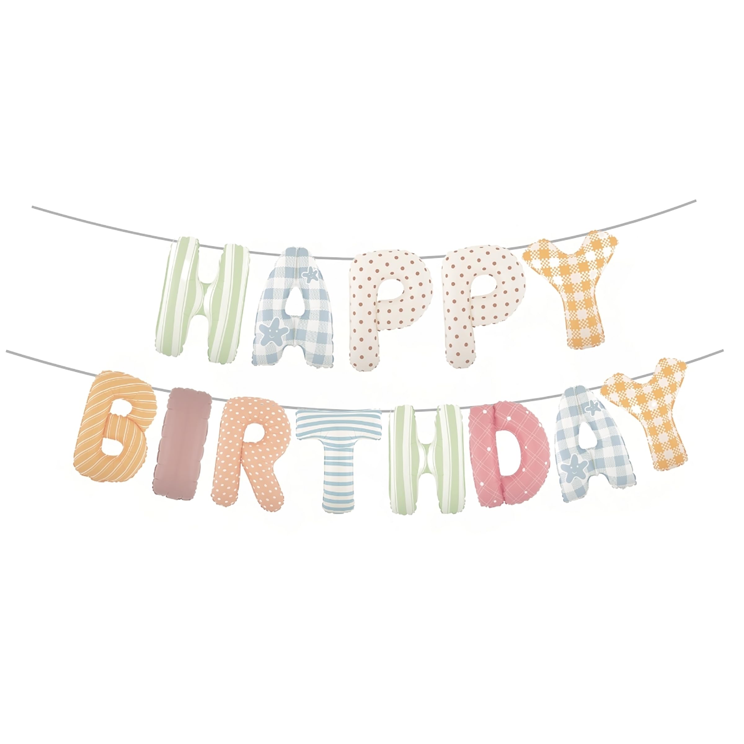 Photo 1 of Vrukiaa Colorful Happy Birthday Banner Foil Letter Balloon, 14 Inch 3D Plaid, Polka Dots, Stripes Patterned Reusable Mylar Foil Letters, Birthday Decorations (Birthday Banner 1)
