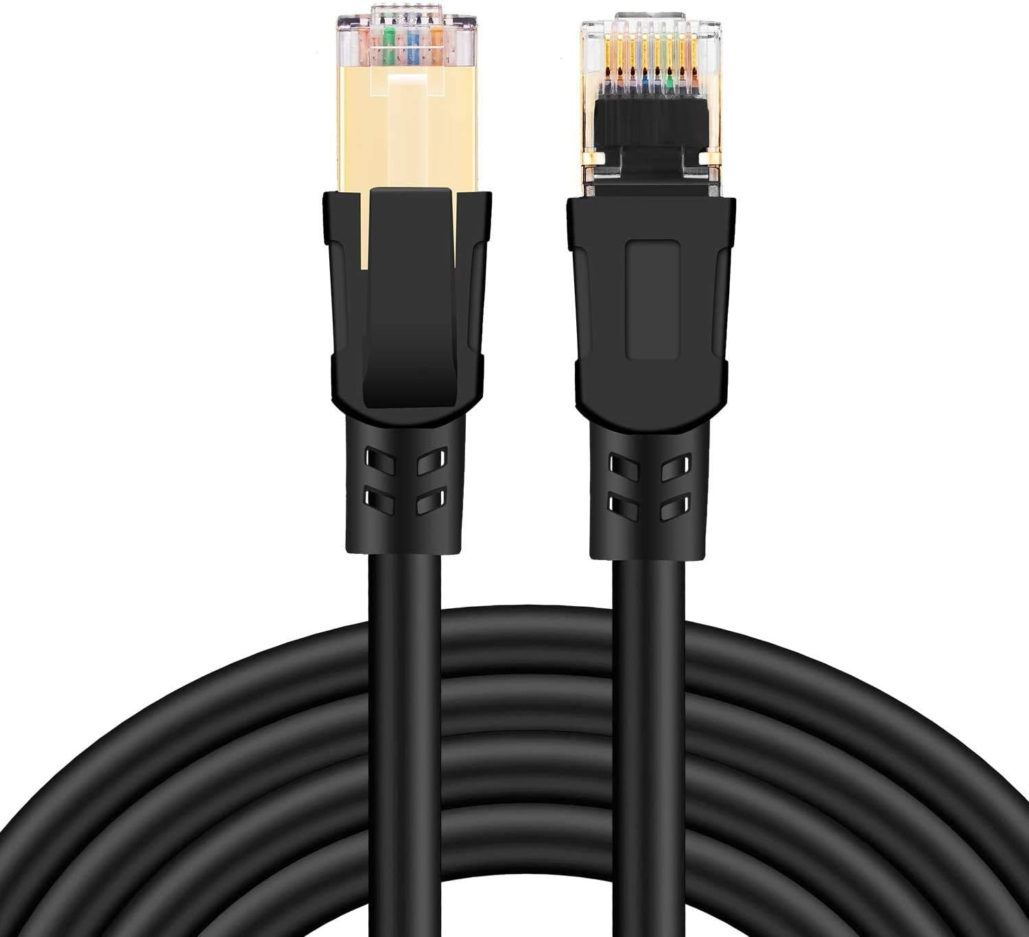 veetcom Cat8 Ethernet Cable 30ft, High Speed 26AWG Cat8 LAN Network Cable 40Gbps, 2000Mhz with Gold Plated RJ45 Connector, Heavy Duty Weatherproof S/FTP UV Resistant for Modem, Router/Gaming/Xbox