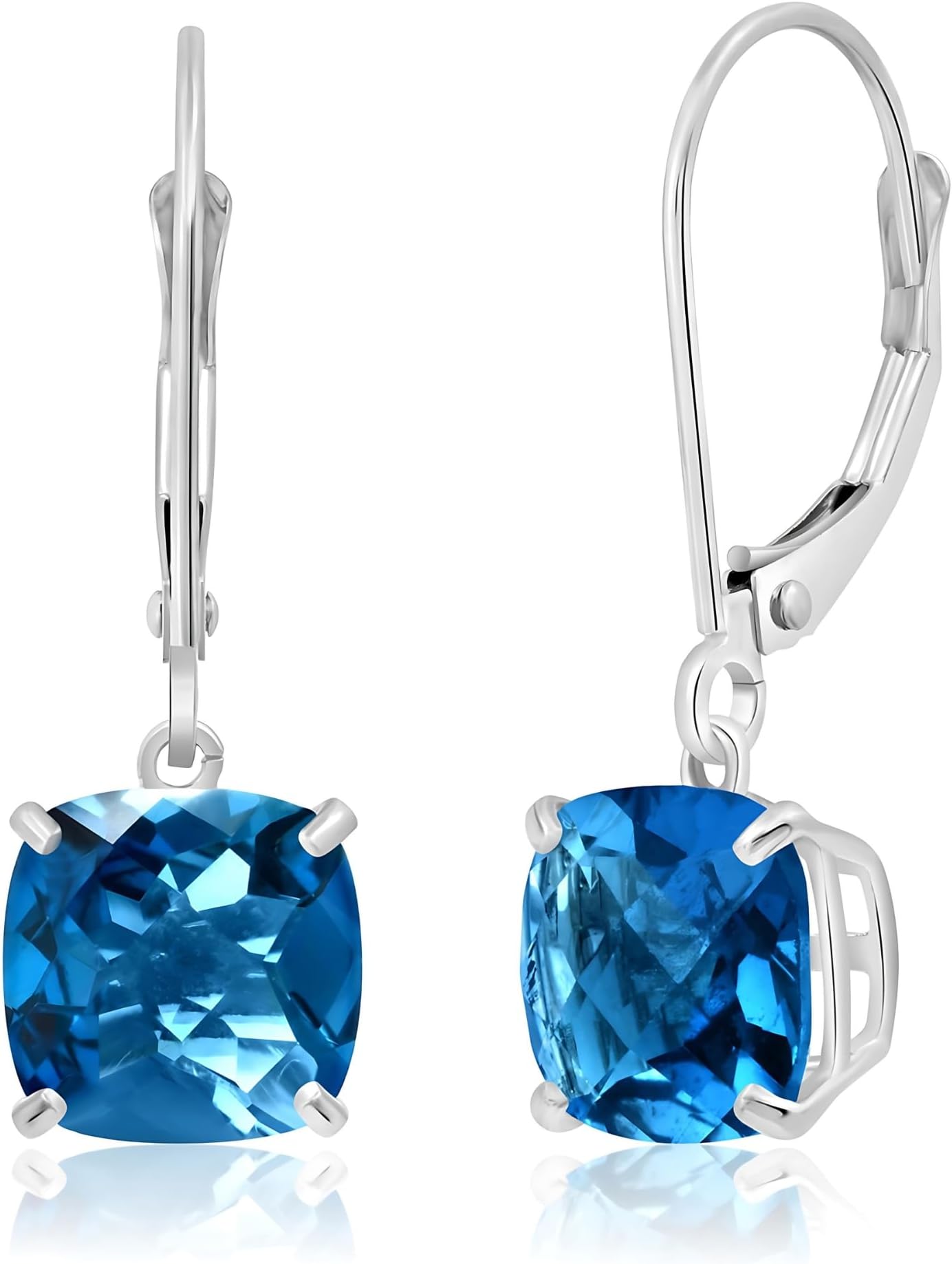 - 14k White or Yellow Gold Cushion Cut Gemstone Dangle Earrings for Women with 8mm Birthstones by Parade of Jewels