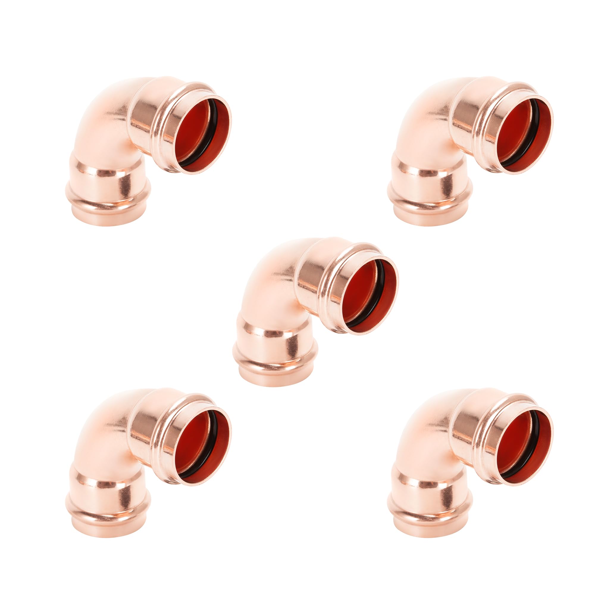 Cherbo Copper Press Fittings 90 degree Elbow Copper Coupling Zero Lead PxP 1 inch x 1inch for Residential Commercial 5-Pack