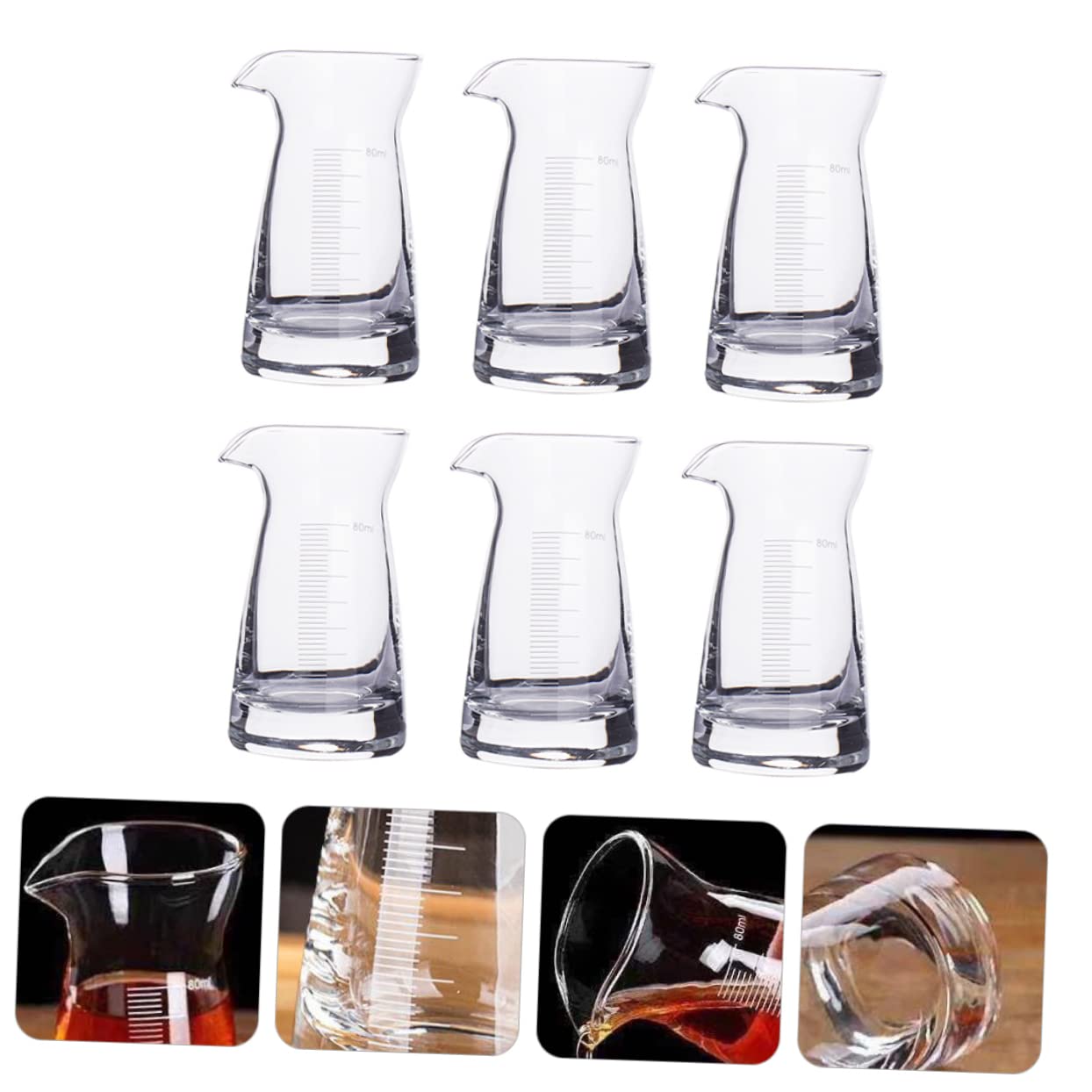 TOPBATHY Tazas Medidoras de Vidrio Juego de 6 Escala Precisa de 80ml Resistente y Fácil de Usar para Fiestas y Bar