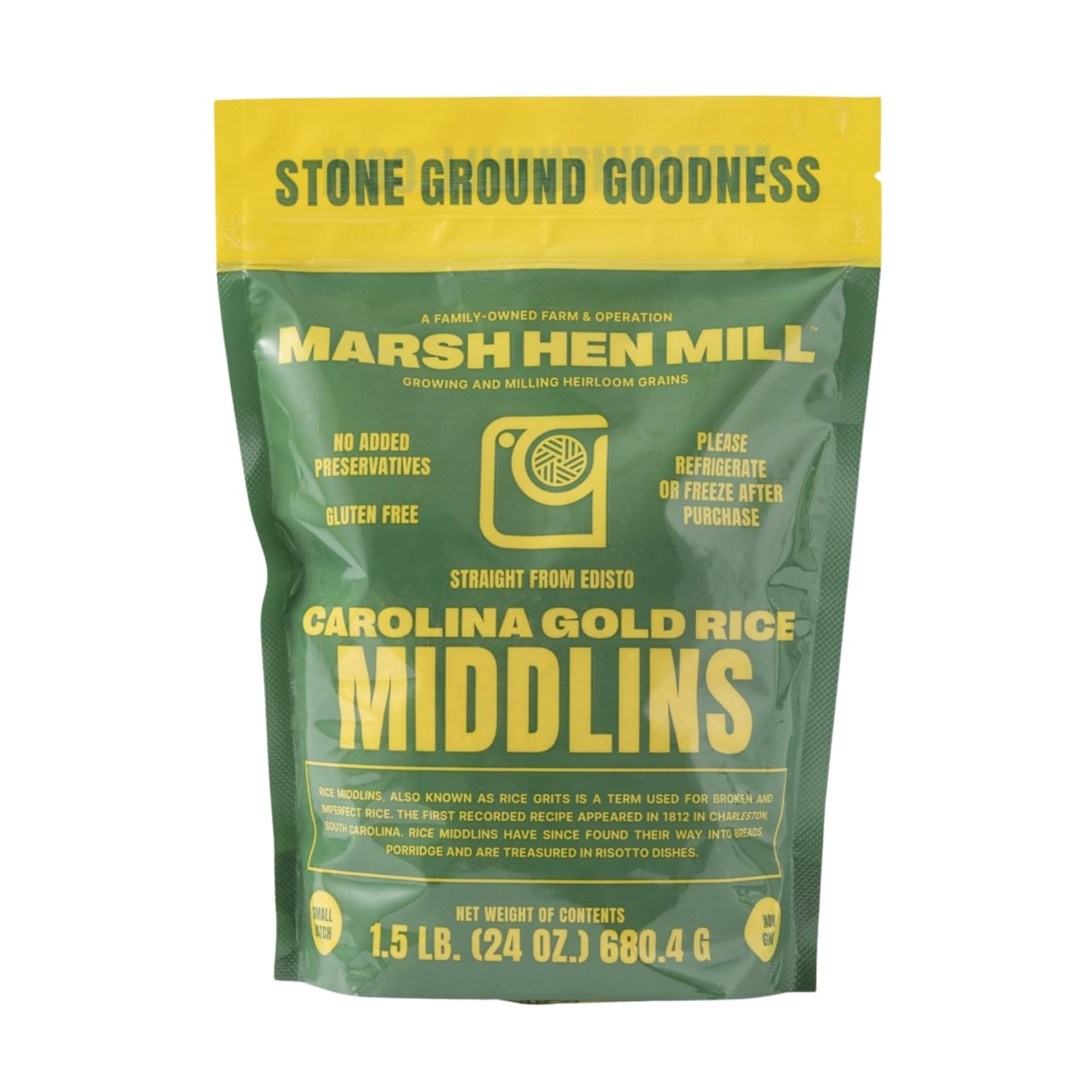 Marsh Hen MillCarolina Gold Rice Middlins | Premium Heirloom Broken Rice with Rich Nutty & Floral Notes | Gluten-Free & Non-GMO | Perfect for Southern & Gourmet Cooking | 24 oz (Pack of 1)