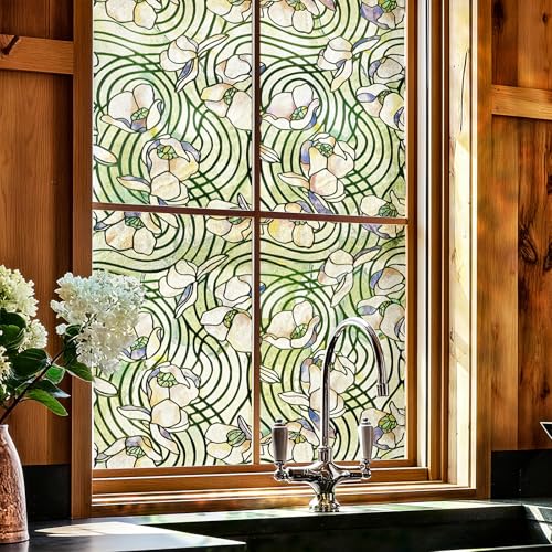 Film de fenêtre Opaque, Auto-adhésif, pour fenêtre intérieure, Statique, sans Colle, Brise-Vue, pour Salle de Bain, Chambre d'enfant, Herbe dansante Blanche, 44 x...