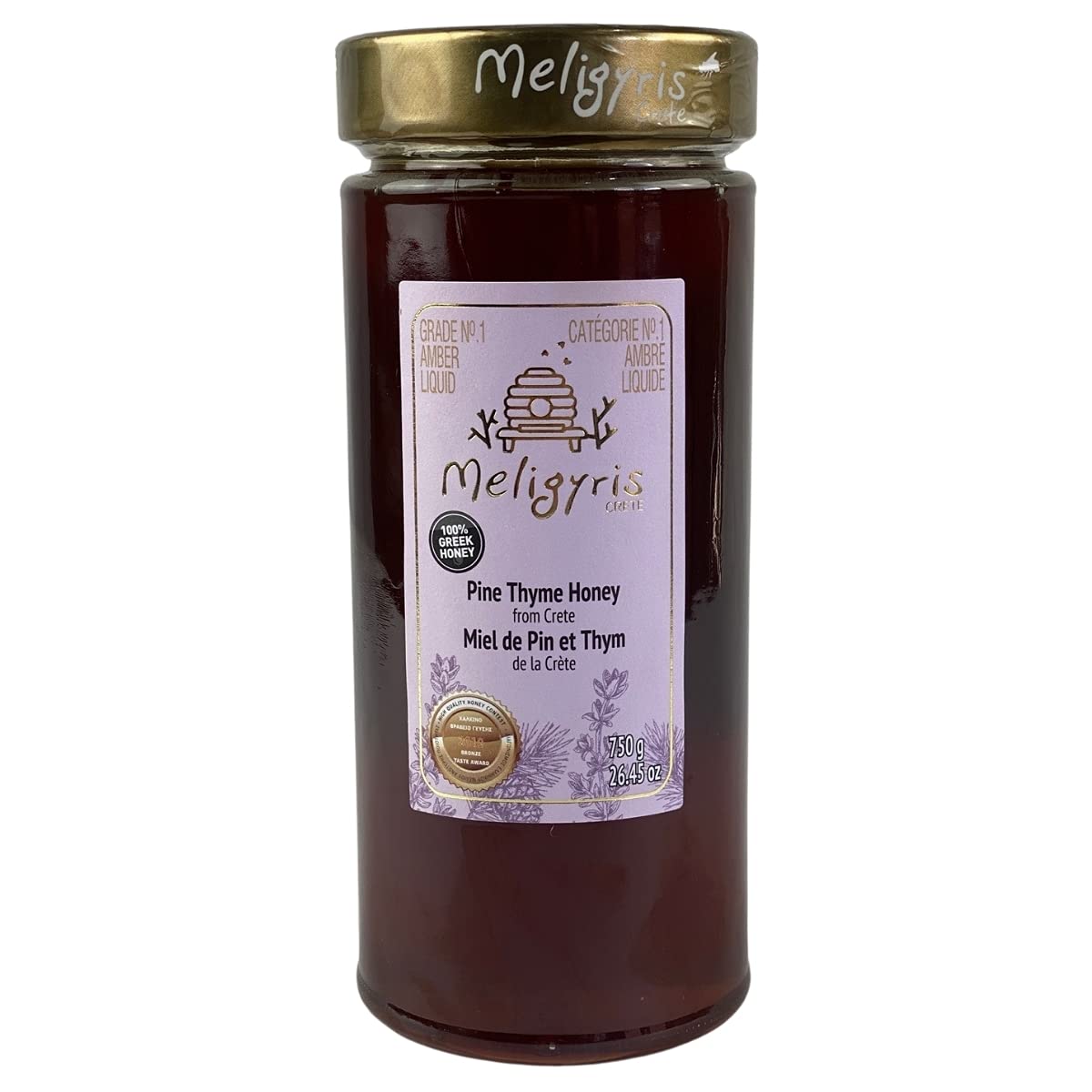 Meligyris Pure Pine Thyme Honey from Crete, Greece -100% Pure, Raw, and Unfiltered, Non-GMO (60 x 30 g Glass Jars)