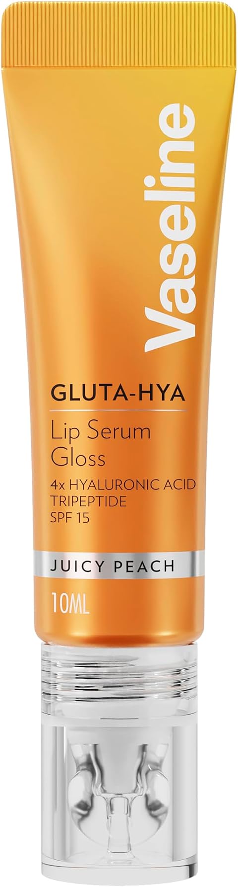Vaseline Gluta-Hya Juicy Peach Lip Gloss, Serum Lip Care with Hyaluronic Acid and GlutaGlow Technology, Tints, Plumps and Protects with SPF15 for Plump and Dewy Lips 10 ml