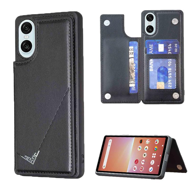 【Suumii】 手帳型 Xperia 10 VI用 背面 手帳 カードケース ランヤード付 背面カバーSO-52E docomo(ブラック) スマホケース サイドマグネット カード収納 横置き機能 PUレザー 財布型 携帯カバー xperia10 vi(6.10インチ)黒