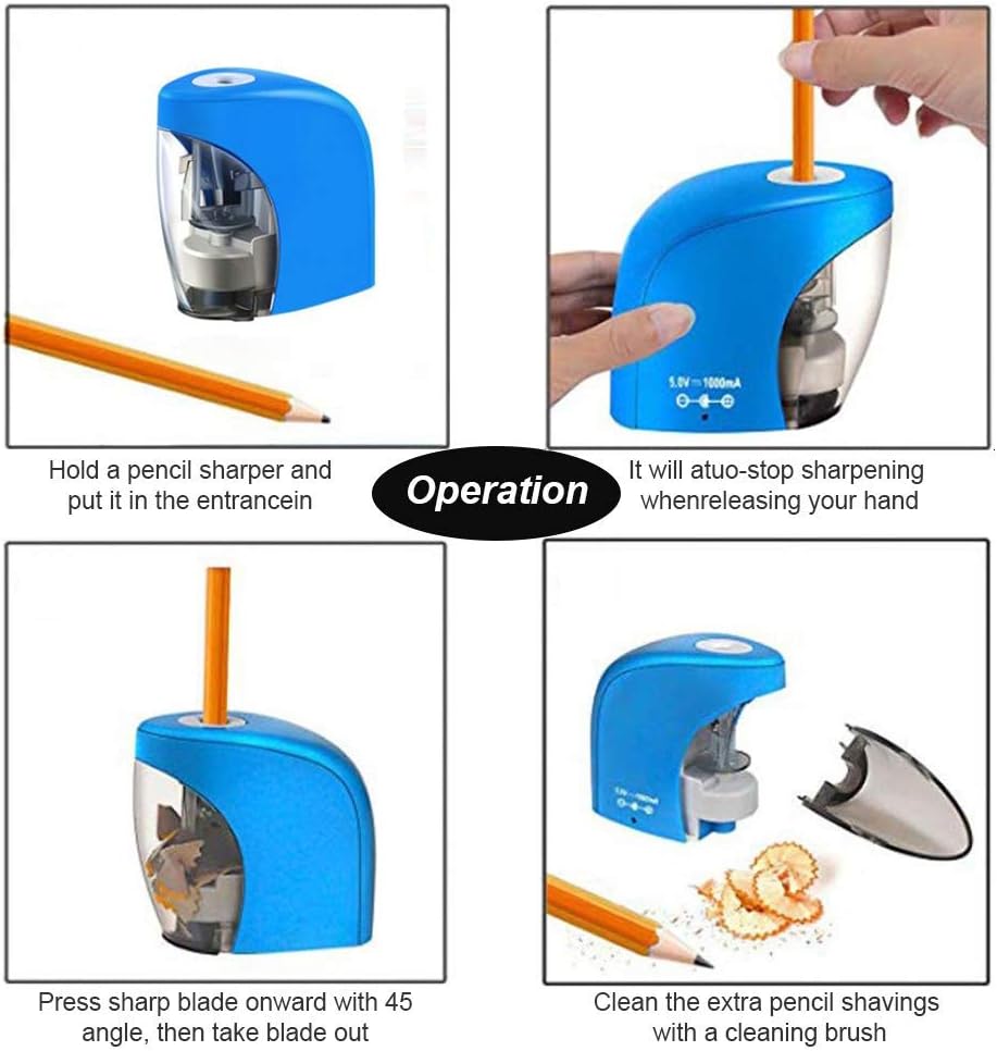 Baseman Electric Pencil Sharpener, Battery AC and USB Powered Pencils Sharpener for NO.2 and Colored Pencil Kids Adults Stationery Automatic Heavy Duty Fast Sacapuntas for Office, Classroom, Home Blue