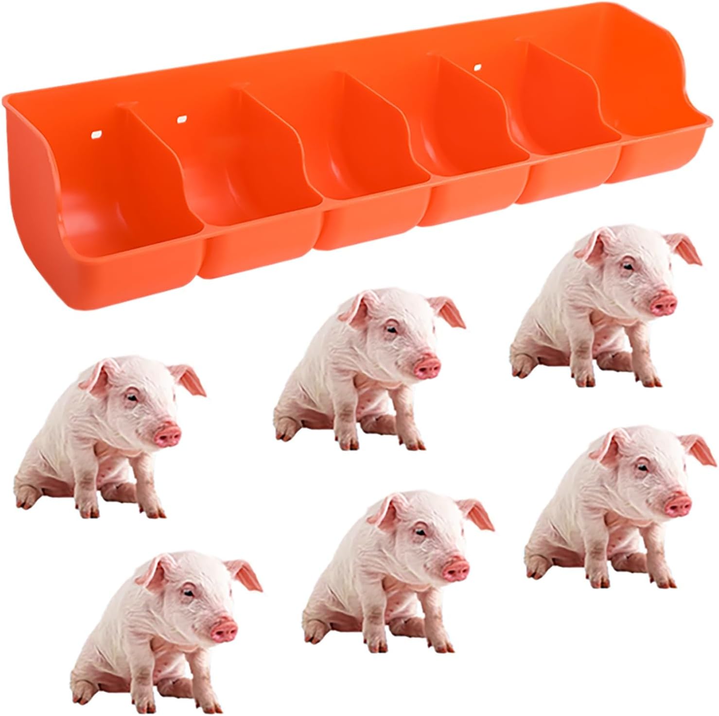 SRNSAEB Plastic Pig Feeder Trough Livestock - 4 5 6 Bits, Hog/Pig/Duck/Chicken/Geese Feeding Trough for Animals, Yard/Pig Pens/Farms/Sheds Pen Piglet Water Trough(Brown,65cm/25.6in 6bit)