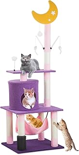 70 Inches Cat Tree Cat Tower for Indoor Cats, Cute Cat Tree Condo with Scratching Sisal Posts, House, Hammock, Dangling Ball Toys for Kittens, Multi-Level Pet Play Climbing Stand, Purple