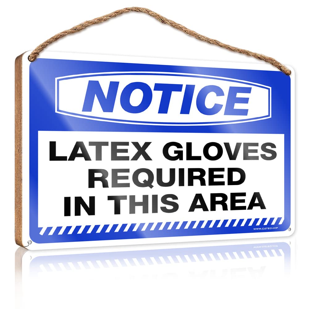 DTHA Funny Room Decor Notice Latex Gloves Required In This Area Wooden Sign Hippie Decor Home Sign For Front Porch(15X28CM)