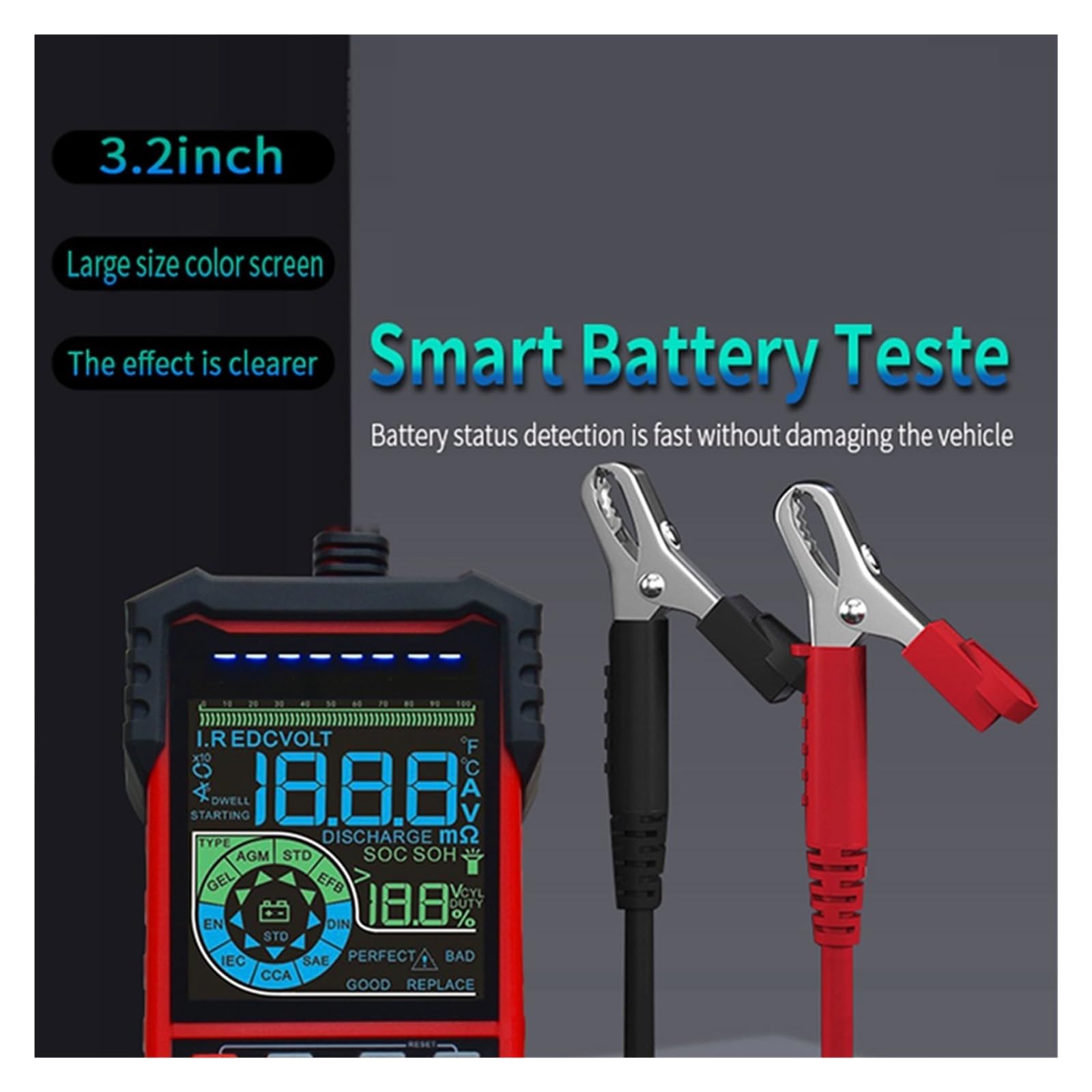 Tester Batterie, Smart Car Battery Tester Riconoscimento automatico Test batteria Avvia test Test di carico Dispositivo di rilevamento batteria for autoveicoli,Tester Pile(ET2201)