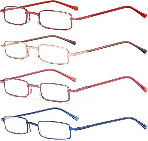 Miniatura 2 de REAVEE 4 unidades de anteojos de lectura delgados con estilo para mujer, pequeños, de metal, con bisagra de resorte, tubo metálico, con estuche
