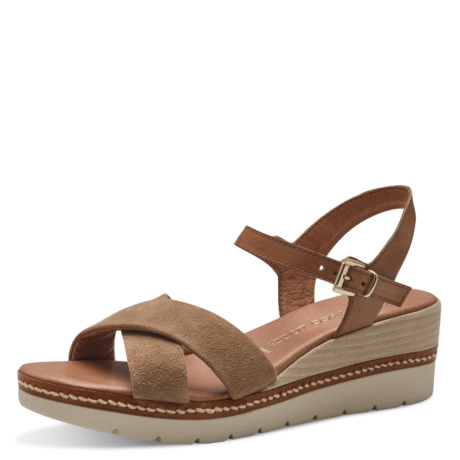 MARCO TOZZI Women's 2-28722-42 Wedge Sandal, ANTELOPE COMB, 6.5