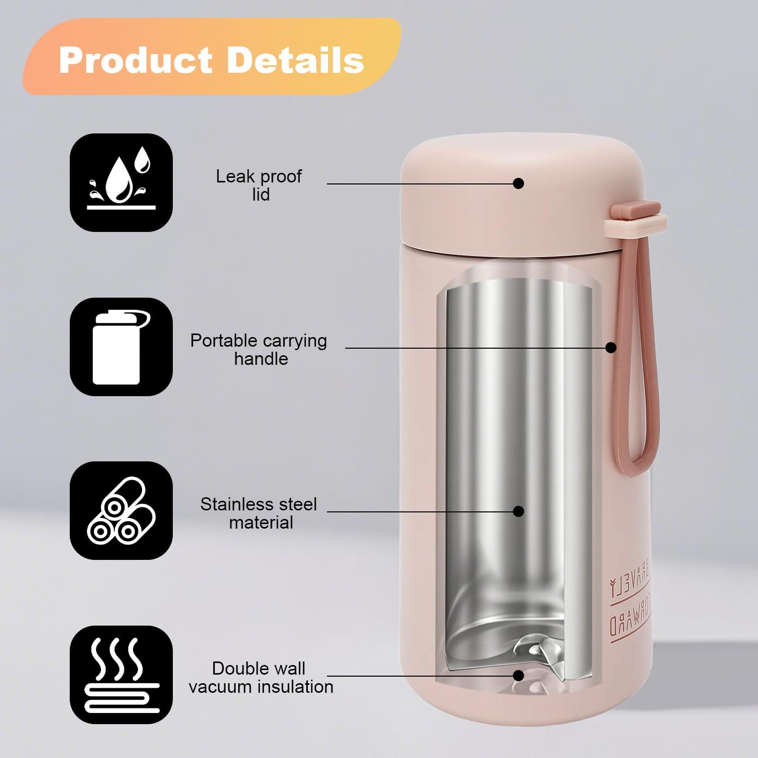 Mini Water Bottle 9oz/270ml, Small Insulated Water Bottle for Hot&Cold Drinks, Stainless Steel Vacuum Cup with Carry Handle, Matte Insulated Sport Tumbler Leak Proof for School Travel Outdoor - Image 3