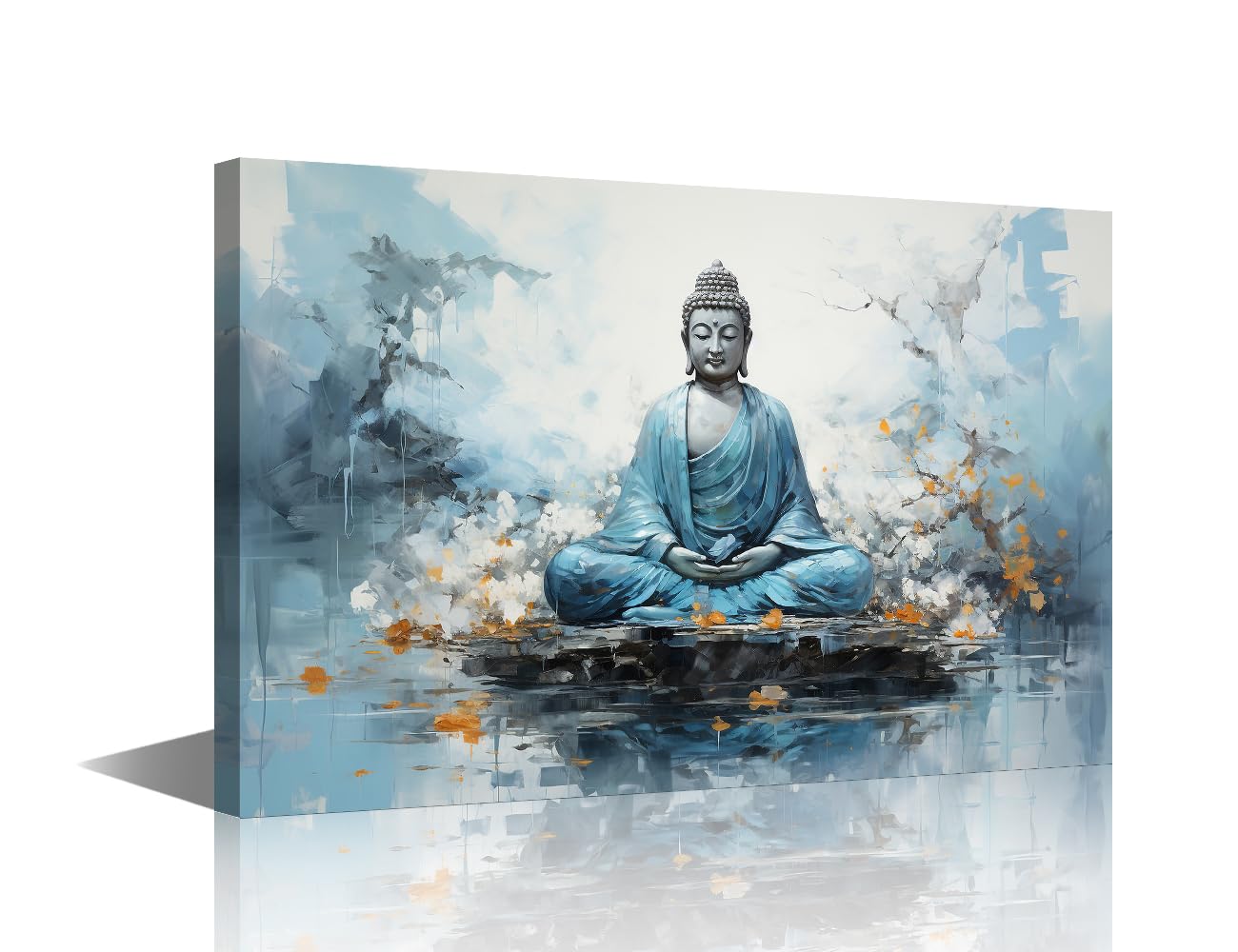 TISHIRON Bronze Buddha Wall Art Buddha Statue Pictures Wall Art for Living Room Zen Sitting Buddha Pictures Posters and Prints Modern Home Decor Stretched and Framed Ready to Hang (16" Wx24 H)